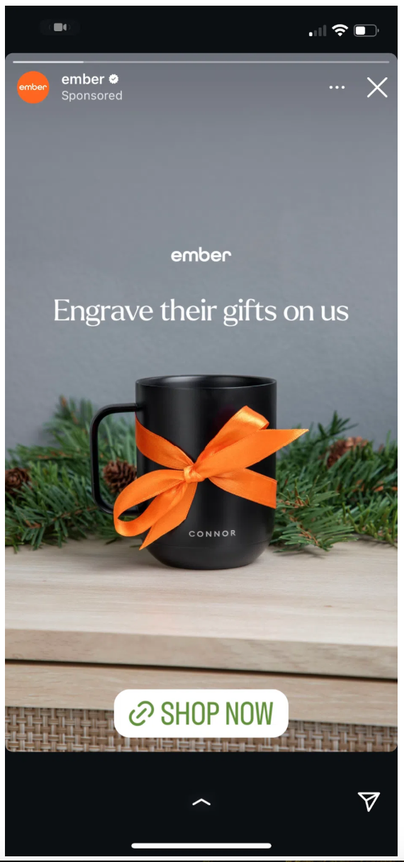 Annuncio Story di Instagram di Ember Mug "Engrave their gifts on us"